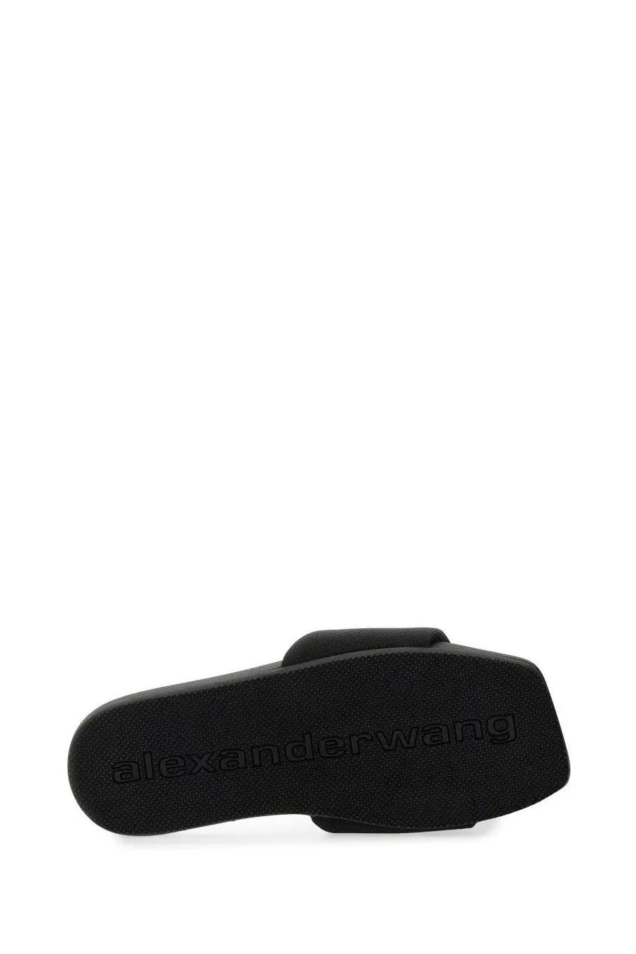 Black alexander wang women’s nylon slide sandal with textured rubber sole and embossed brand logo
