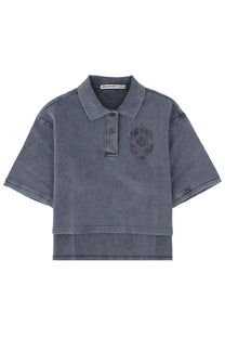 Dark gray cropped polo shirt with a subtle faded texture and embroidered logo by Alexanderwang womens polo con blue