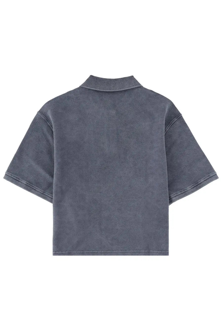Dark gray alexanderwang women’s polo con blue shirt with subtle textured fabric and clean stitching in short sleeves