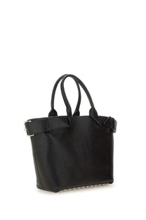 Alexanderwang women’s rhett large tote bag black textured leather with silver buckle and studded trim along the bottom