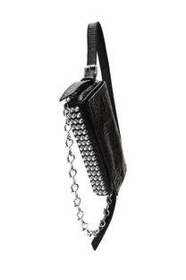 Alexanderwang women’s rich slim bag black crocodile textured leather crossbody with silver heart chain and studded front panel