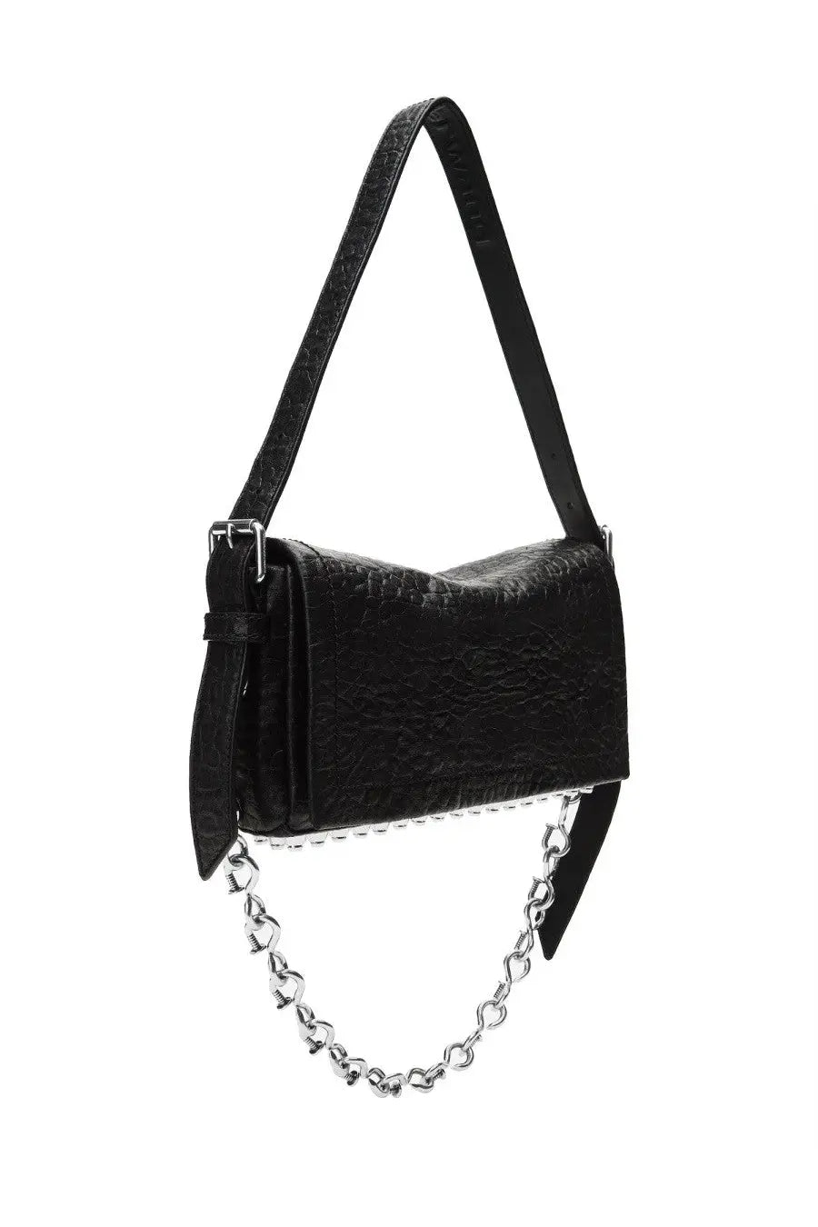 Alexanderwang women’s rich slim bag black with black crocodile texture and silver chain shoulder strap
