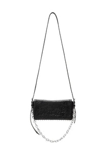 Alexanderwang women’s rich slim bag black textured leather crossbody with silver chain and strap for hands free use
