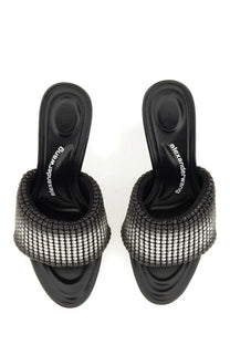 Alexanderwang women’s sabot heiress black mules with a sparkling silver mesh strap and sleek black design