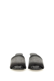 Alexanderwang women’s sabot heiress black mesh slide sandals with sparkling rhinestone grid embellishments