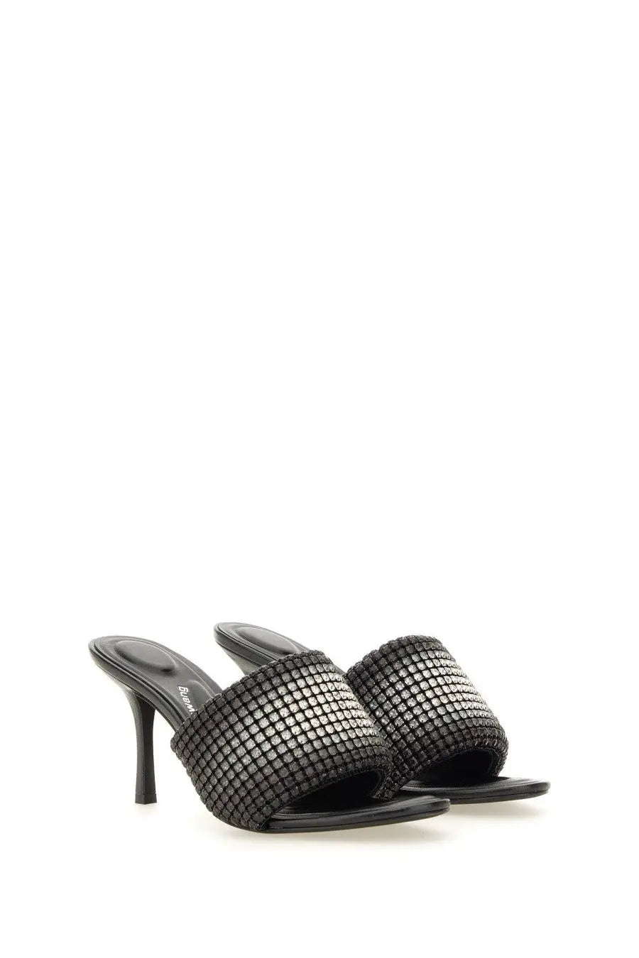 Alexanderwang women’s sabot heiress black slide sandals with black mesh upper and stiletto heel