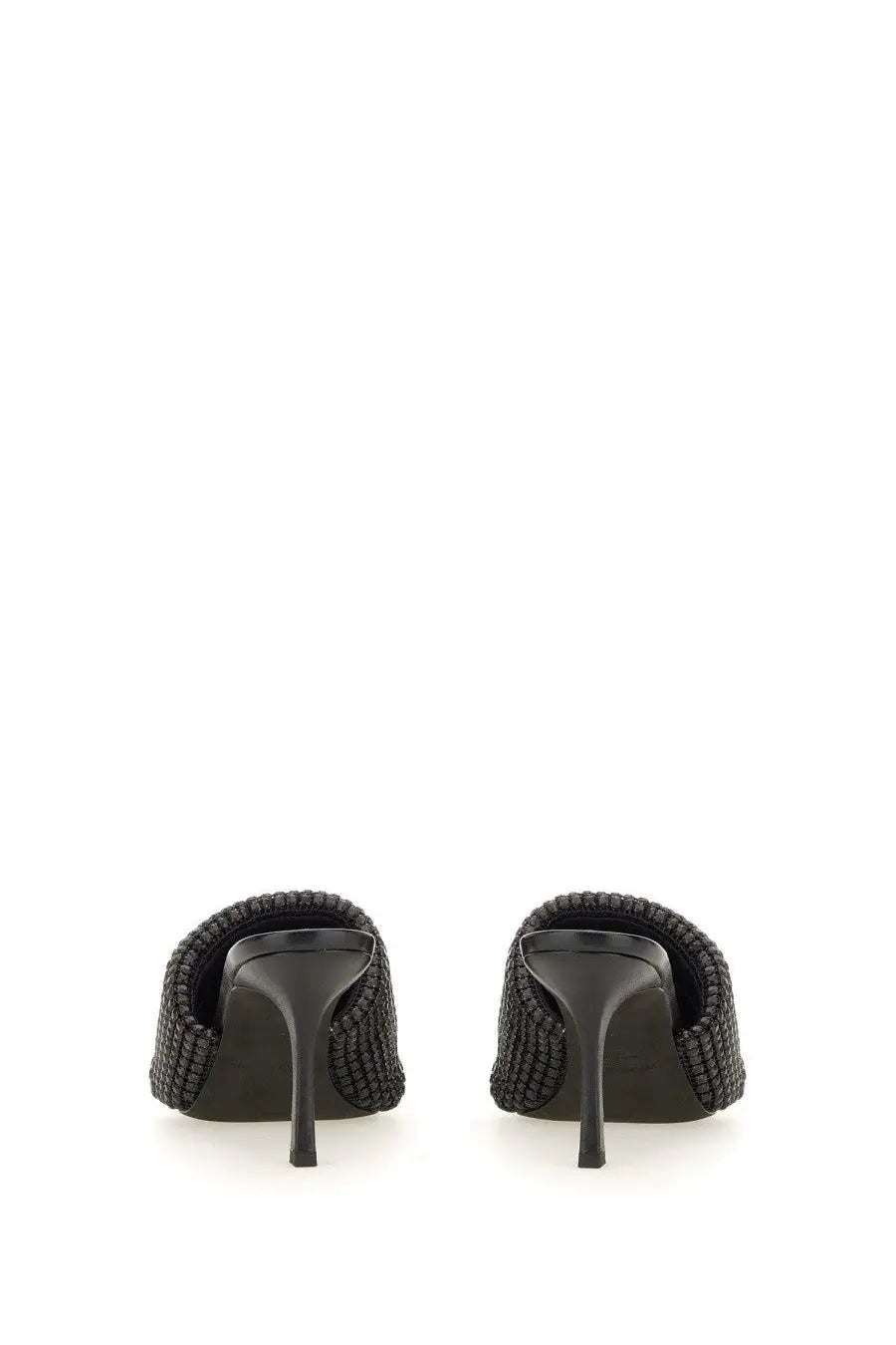 Alexanderwang women’s sabot heiress black woven mule heels with a sleek high stiletto heel