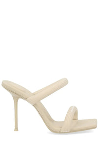 Cream-colored leather mule sandal with slender high heel and minimalist design from alexanderwang women Julie Pink collection
