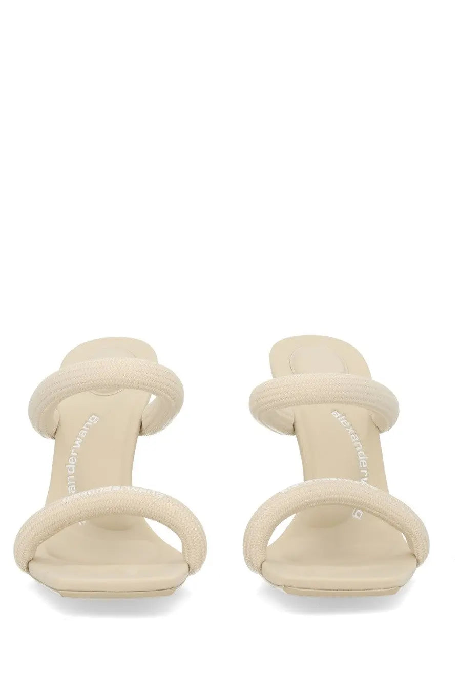 Alexanderwang women’s cream-colored plush double-strap sandals with minimalist design and logo embossed insole