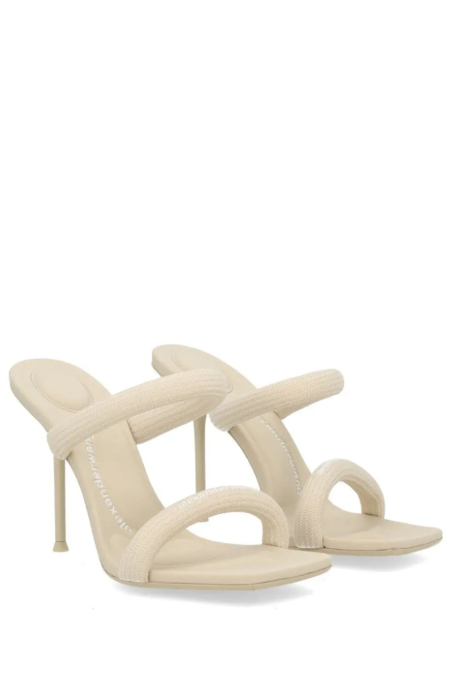 Cream-colored textured leather alexanderwang women’s Julie Pink sandals with minimalist design and slender high heels
