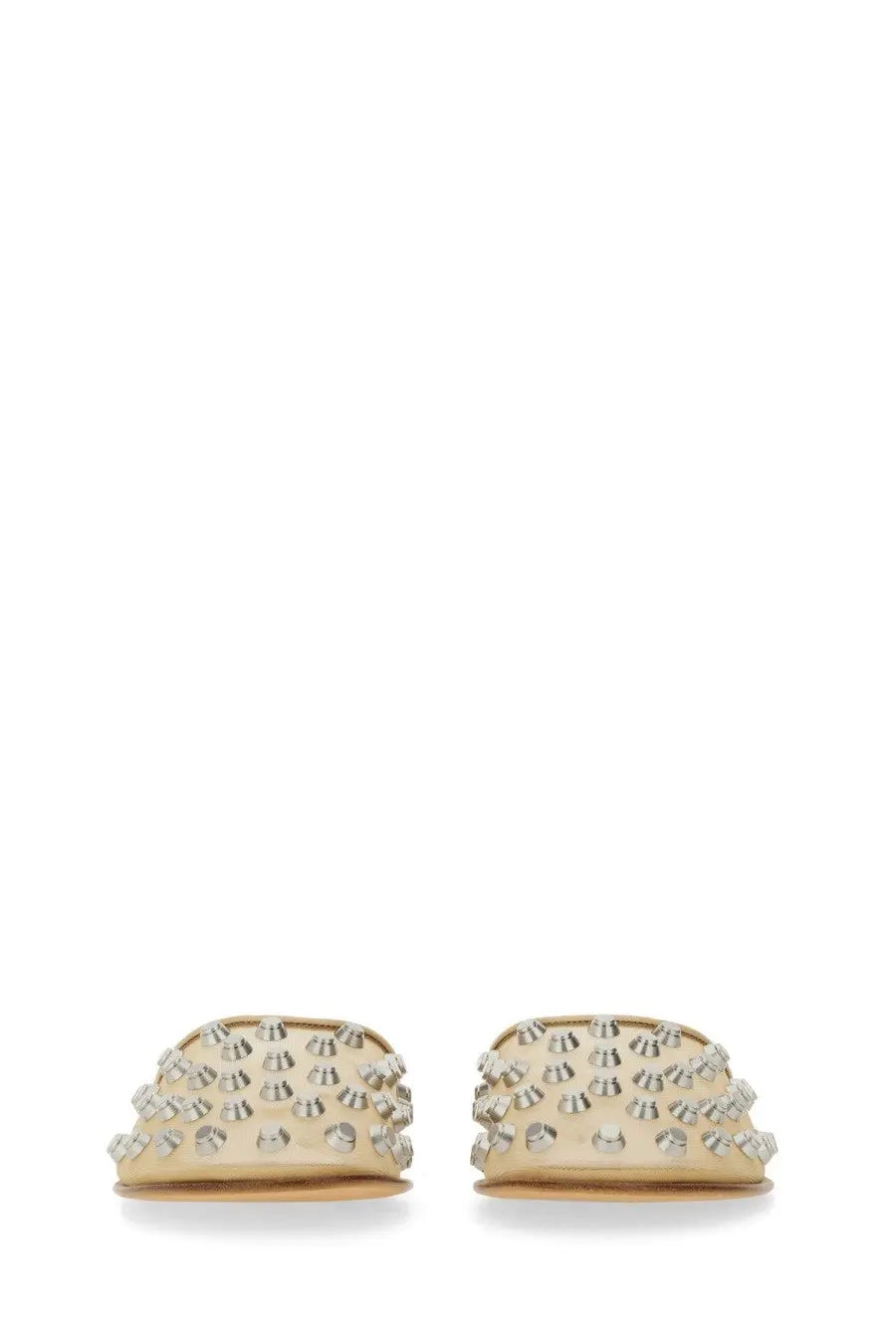 Cream-colored leather slide sandals with silver-toned studs alexanderwang womens sandal rhodes beige