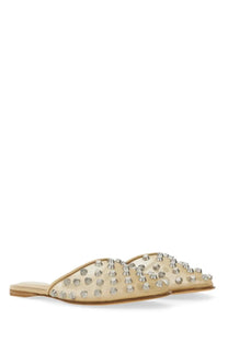 Alexanderwang women’s beige leather mule sandal with silver toned studs on toe and vamp