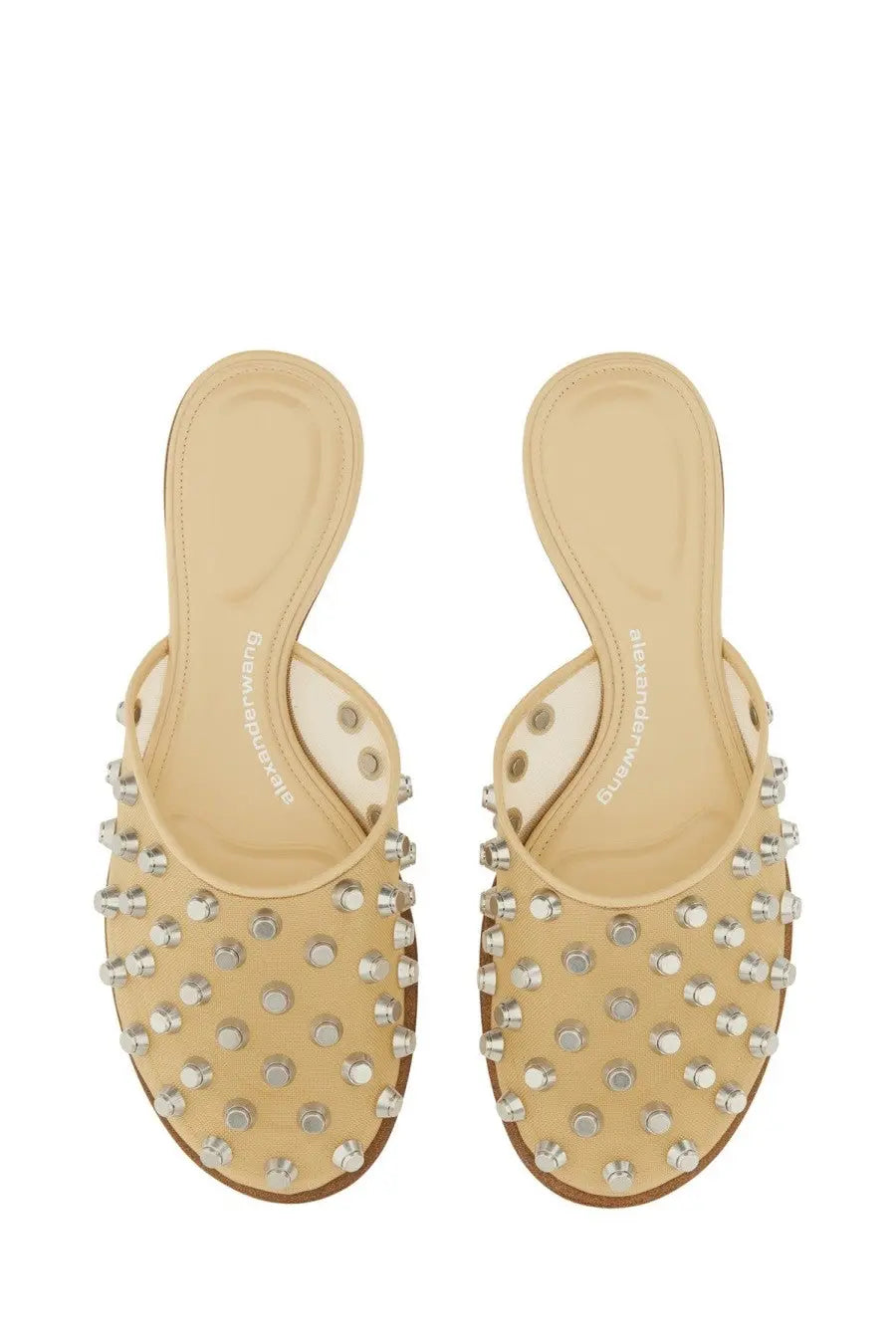 Beige leather mules with silver toned studs from alexanderwang womens sandal rhodes collection front view