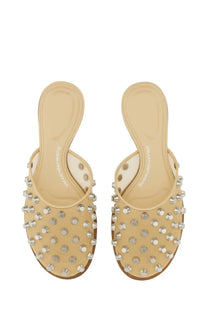 Beige leather mules with silver toned studs from alexanderwang womens sandal rhodes collection front view
