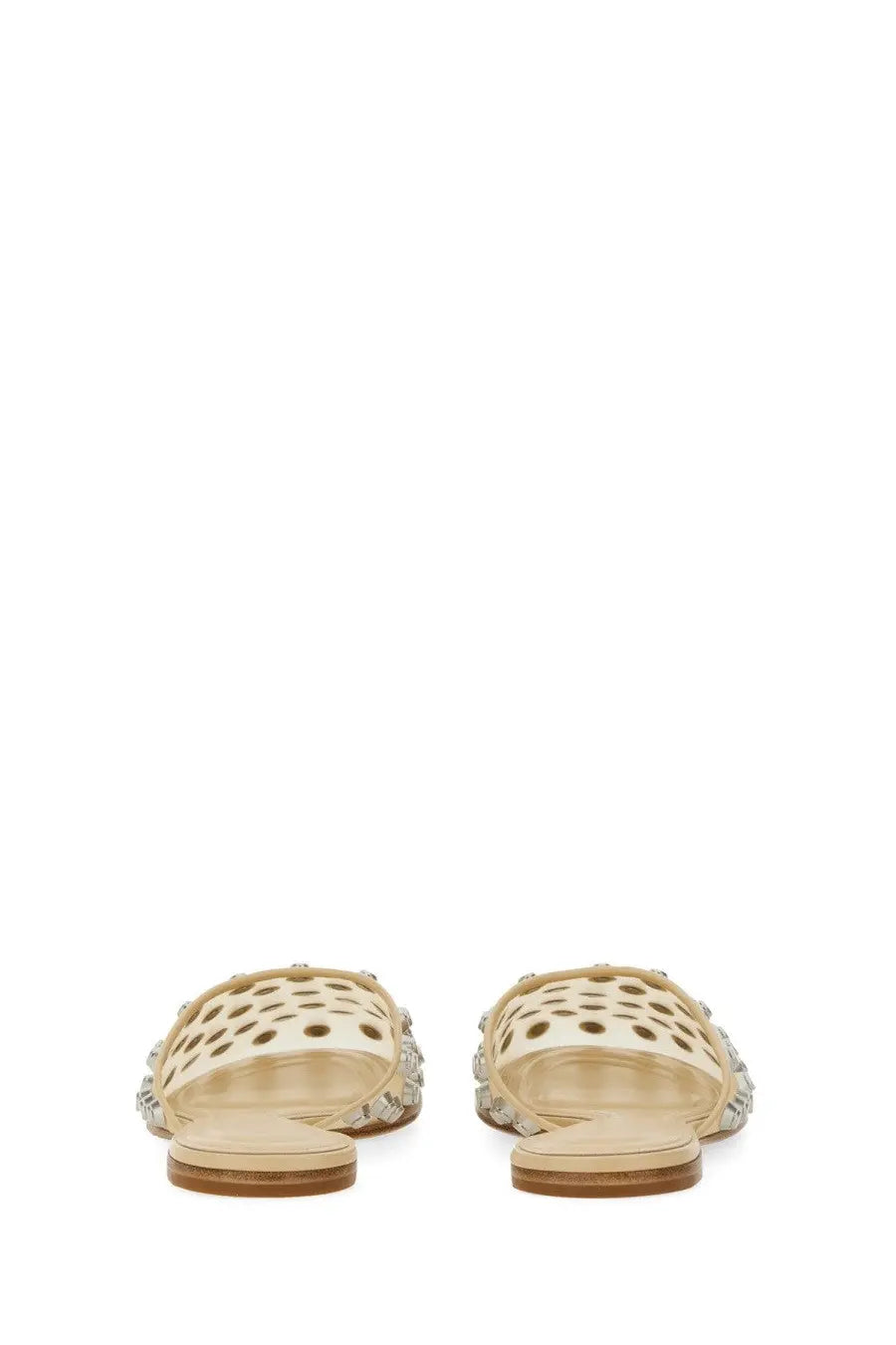 Beige perforated leather mules with silver embellishments from alexanderwang womens sandal rhodes beige collection