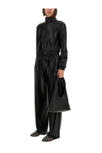 Black satin-like fabric tote bag with minimalist design and subtle embossed branding from alexanderwang womens collection