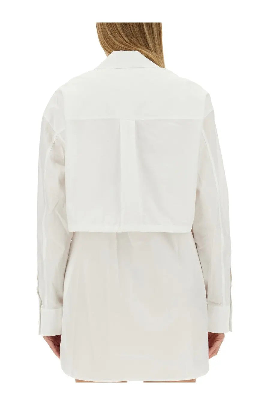 Alexanderwang women’s white minimalist shirt dress with long sleeves structured collar and tailored lines