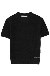 Alexanderwang women’s black short-sleeved knit sweater with subtle textured weave and minimalist branding