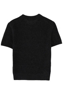 Black short-sleeved knit top with textured shimmering fabric from alexanderwang womens shirt grey collection