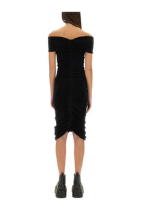 Alexanderwang women’s black off-the-shoulder ruched midi dress made from lightweight fabric for stylish occasions
