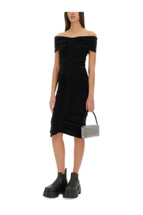 Black off-the-shoulder ruched midi dress by alexanderwang ideal for stylish evening wear