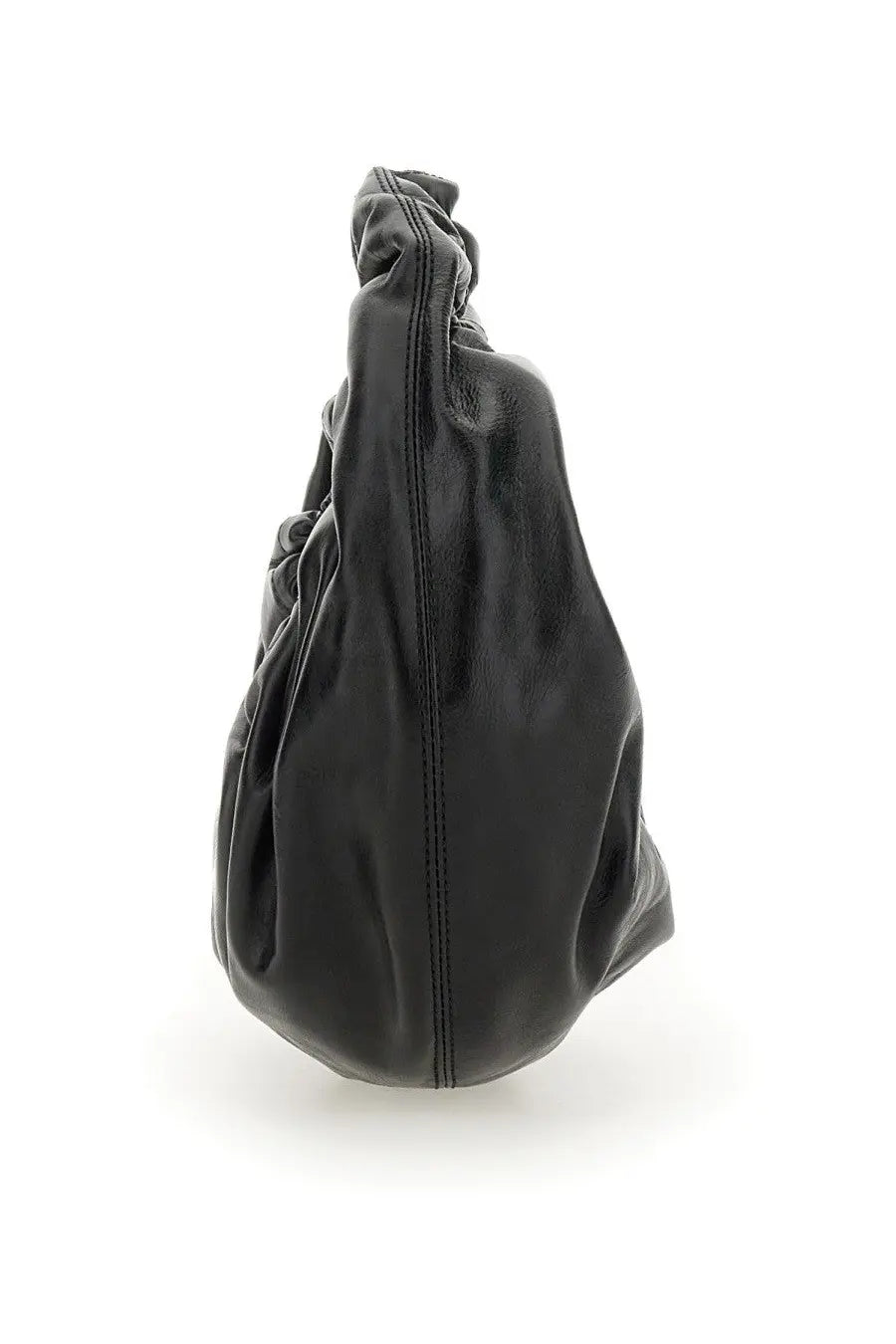 Alexanderwang women’s small crescent bag in black leather with gathered top and visible side stitching