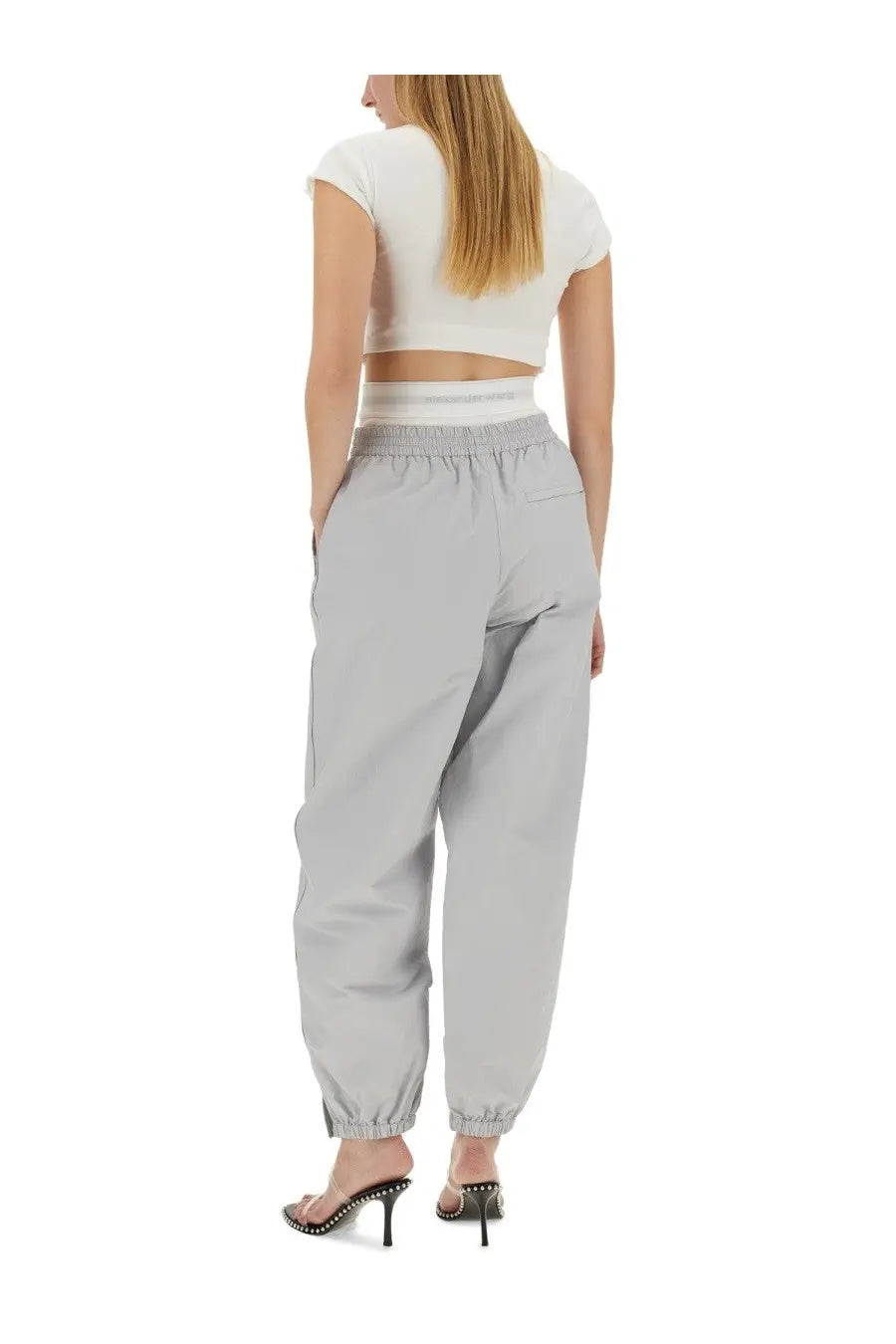 Light gray alexanderwang women’s sports jogger pants with elastic waistband cuffed hems and relaxed fit for comfort