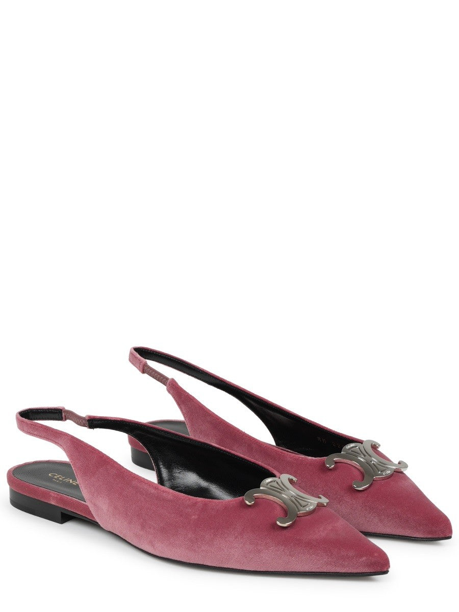 Celine Women's Alma Triomphe Velvet Flat Slingback Multicolor