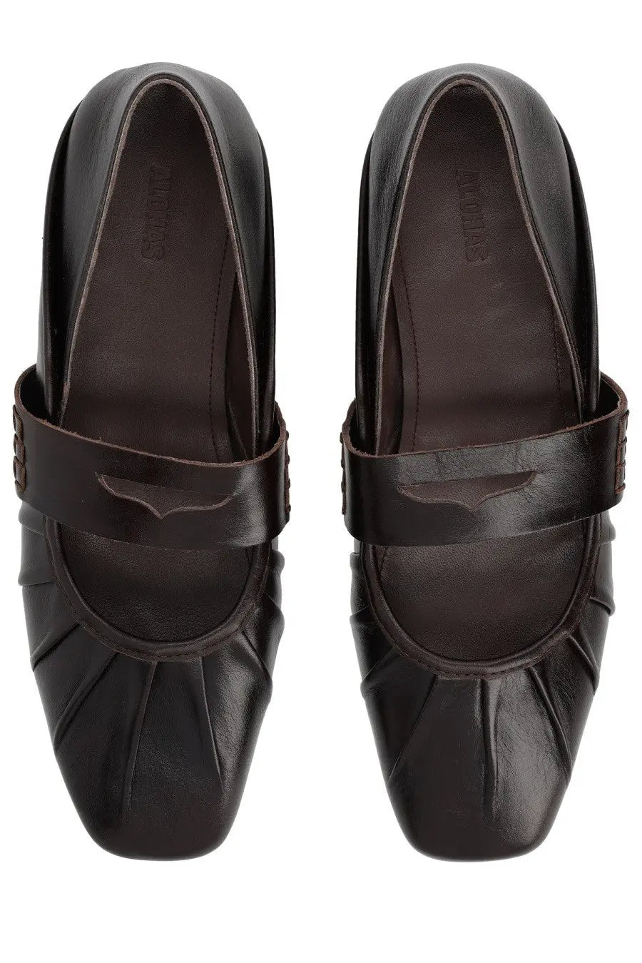 Alohas women’s ballerina bargo brown black leather mary jane flats with square toe and decorative strap detail