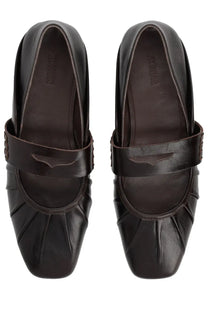 Alohas women’s ballerina bargo brown black leather mary jane flats with square toe and decorative strap detail