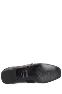 Alohas women’s ballerina bargo brown black leather slip-on loafer with square toe and stitched strap detail