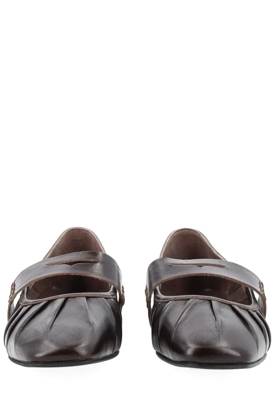 Alohas women’s ballerina bargo brown dark brown leather ballet flats with pleated design and instep strap