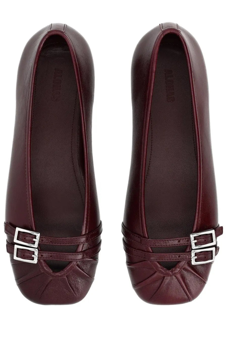 Alohas women’s ballerina Cendana red burgundy leather flats with silver-tone buckle straps