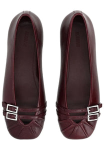 Alohas women’s ballerina Cendana red burgundy leather flats with silver-tone buckle straps