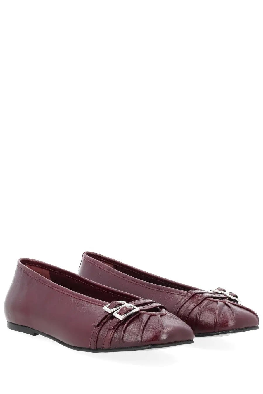 Alohas women’s ballerina cendana red burgundy leather flats with silver buckle detailing perfect for casual wear
