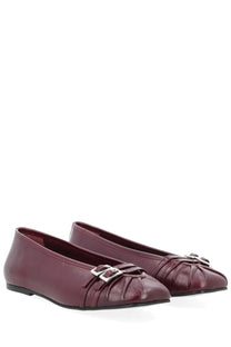 Alohas women’s ballerina cendana red burgundy leather flats with silver buckle detailing perfect for casual wear