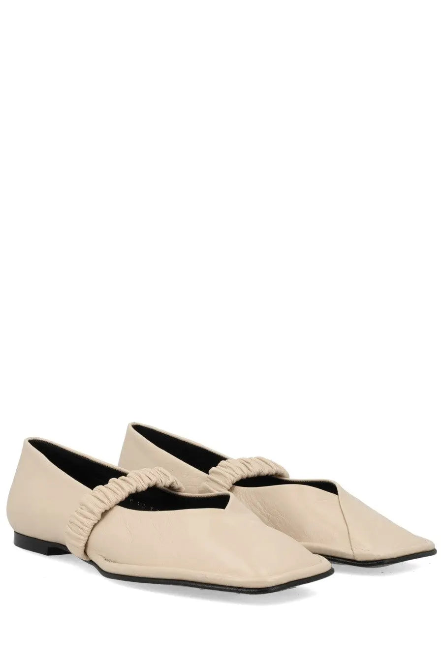 Beige leather ballet flats for women with ruched strap across the instep by alohas ballerina lautan white