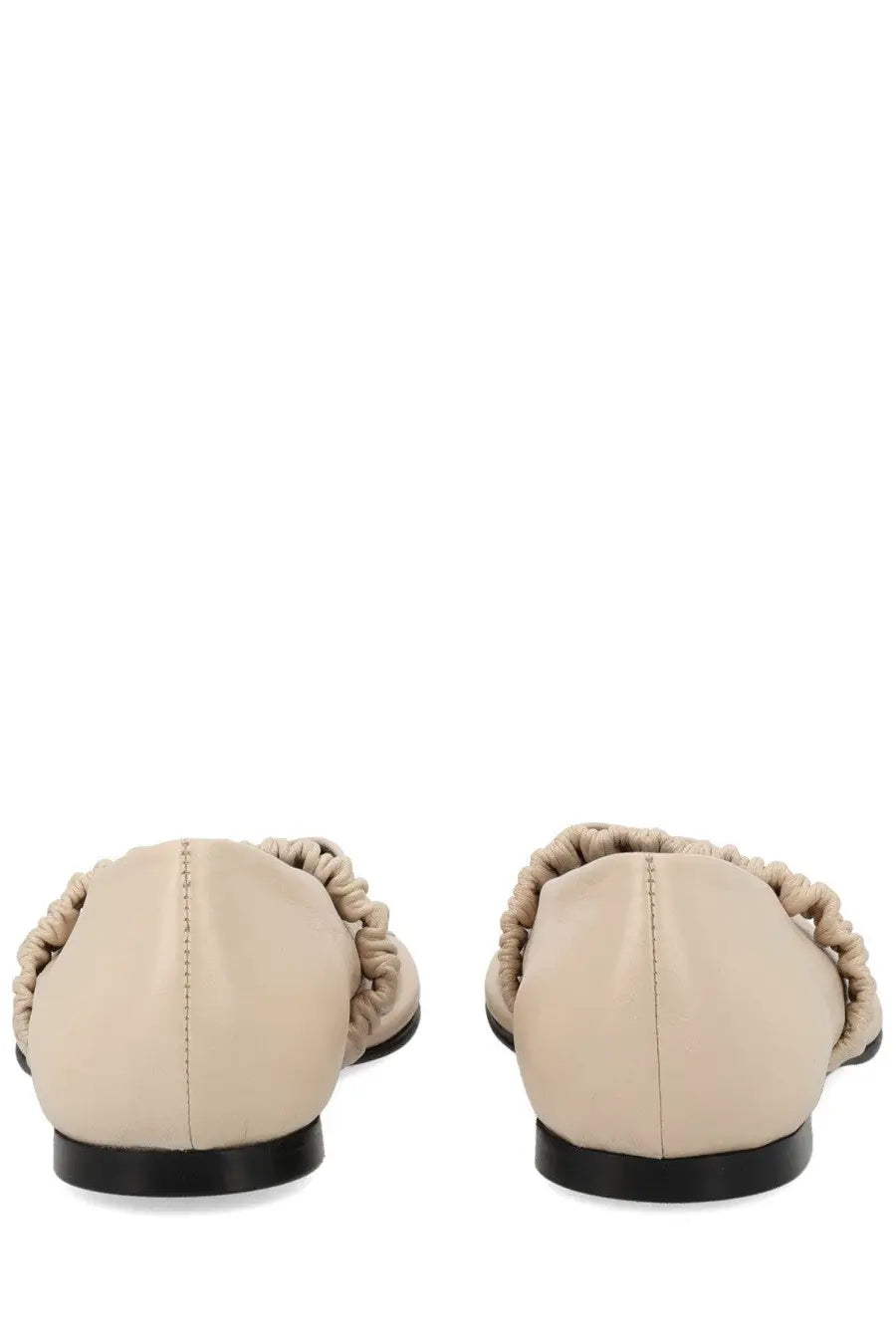 Alohas women’s ballerina Lautan white beige leather flats with ruched braided toe detail and black rubber soles