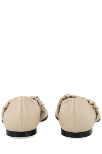 Alohas women’s ballerina Lautan white beige leather flats with ruched braided toe detail and black rubber soles