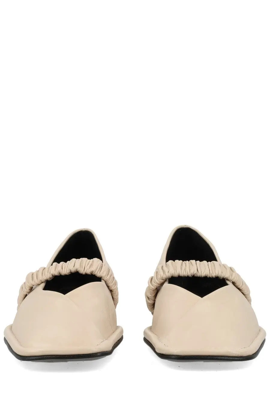 Alohas women’s ballerina lautan white beige leather loafers with gathered elastic strap and black soles