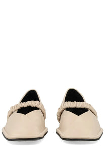 Alohas women’s ballerina lautan white beige leather loafers with gathered elastic strap and black soles