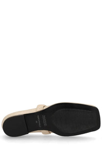 Alohas women’s ballerina Lautan white beige leather mule shoe with black rubber sole and square heel