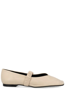 Alohas women’s ballerina Lautan white cream-colored flat shoe with ruched strap across the instep