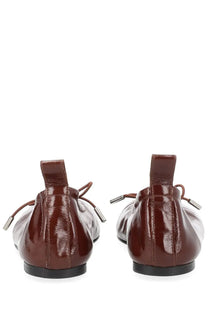 Alohas women’s ballerina Rosalind red brown patent leather flats with silver toned eyelets and matching laces