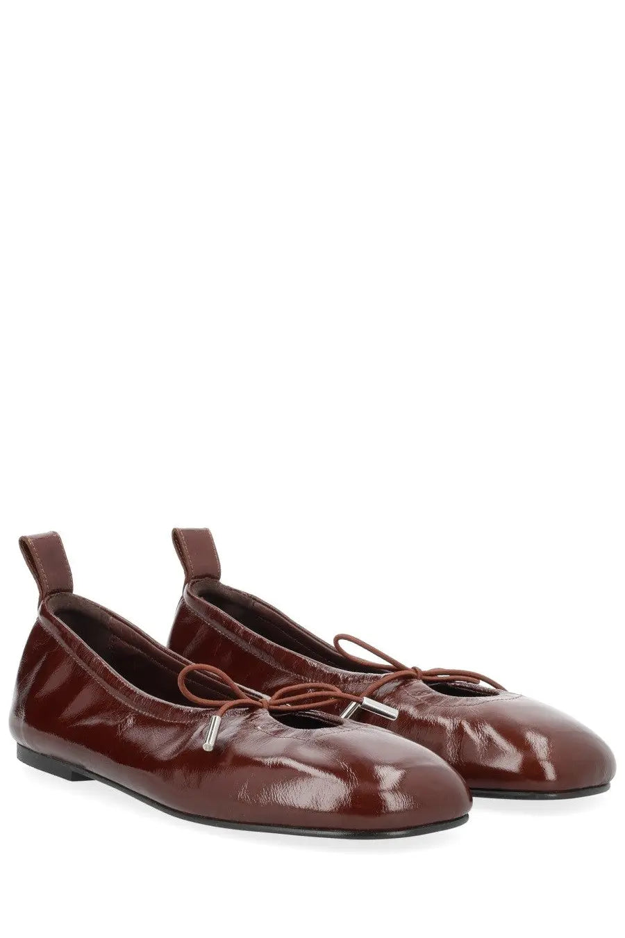 Alohas women’s ballerina Rosalind red burgundy patent leather flats with glossy finish and subtle stitching details