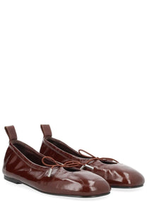 Alohas women’s ballerina Rosalind red burgundy patent leather flats with glossy finish and subtle stitching details