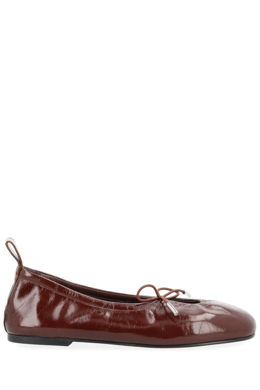 Alohas women’s ballerina Rosalind red burgundy patent leather flat with small bow and silver buckle detail