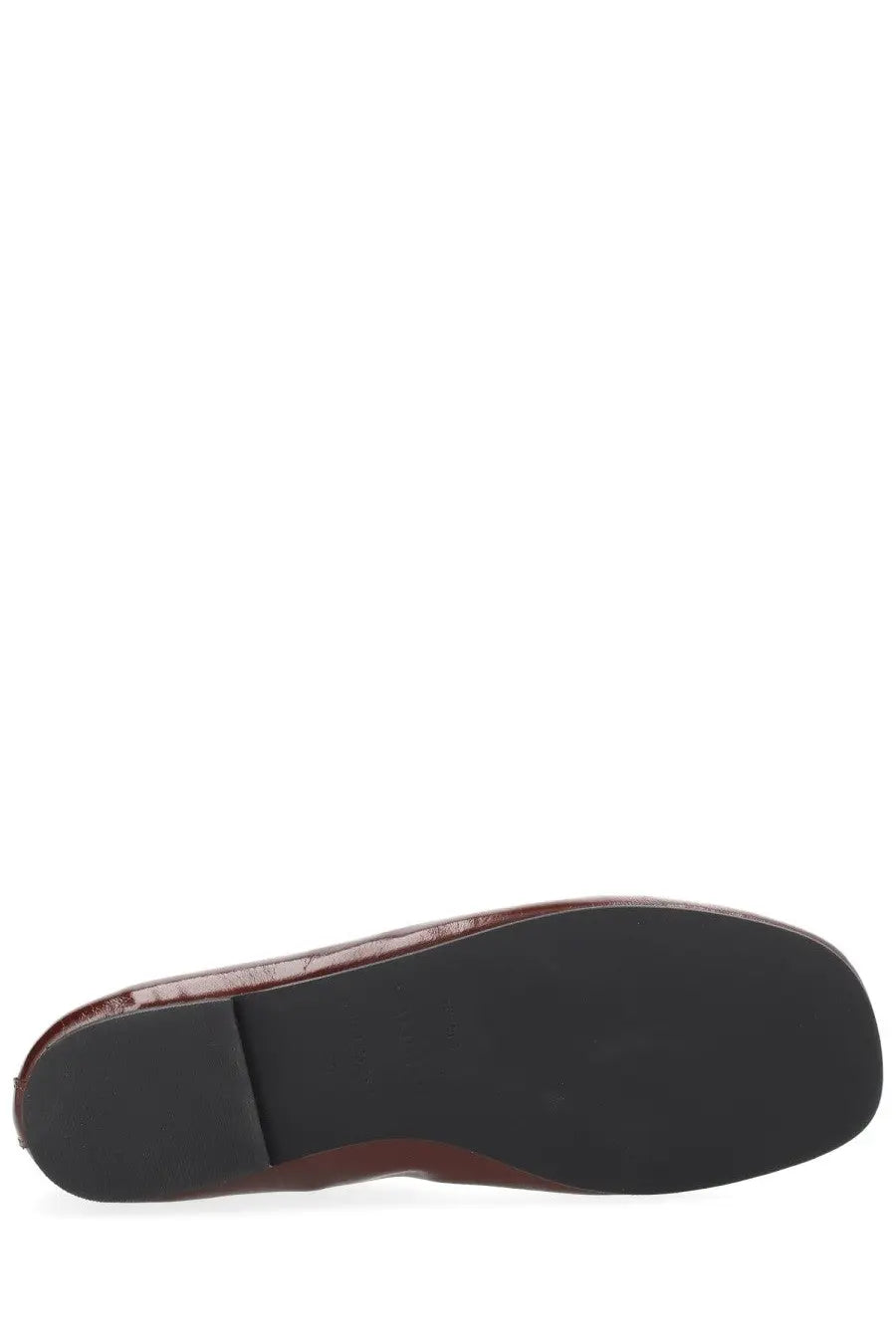 Alohas women’s ballerina Rosalind flat shoe in burgundy patent leather with a black rubber sole