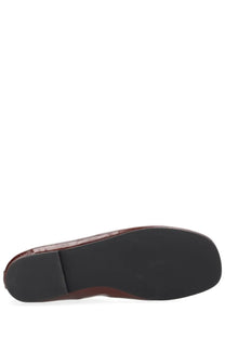 Alohas women’s ballerina Rosalind flat shoe in burgundy patent leather with a black rubber sole