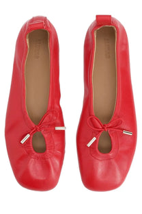 Alohas women’s ballerina Rosalind red leather ballet flats with square toe and silver metal bow accents